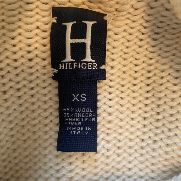 Hilfiger Angora Rabbit Wool Cream Turtleneck Knit Crochet Sweater Sz XS - Picture 9 of 10